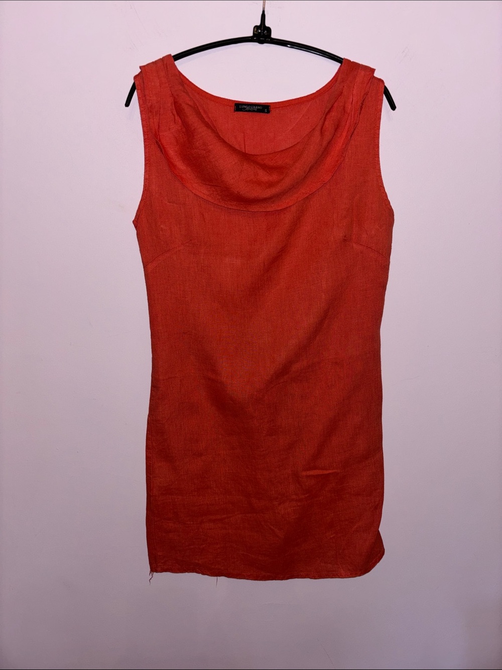 Sleeveless Cowl Neck Mini Dress in Rust Orange